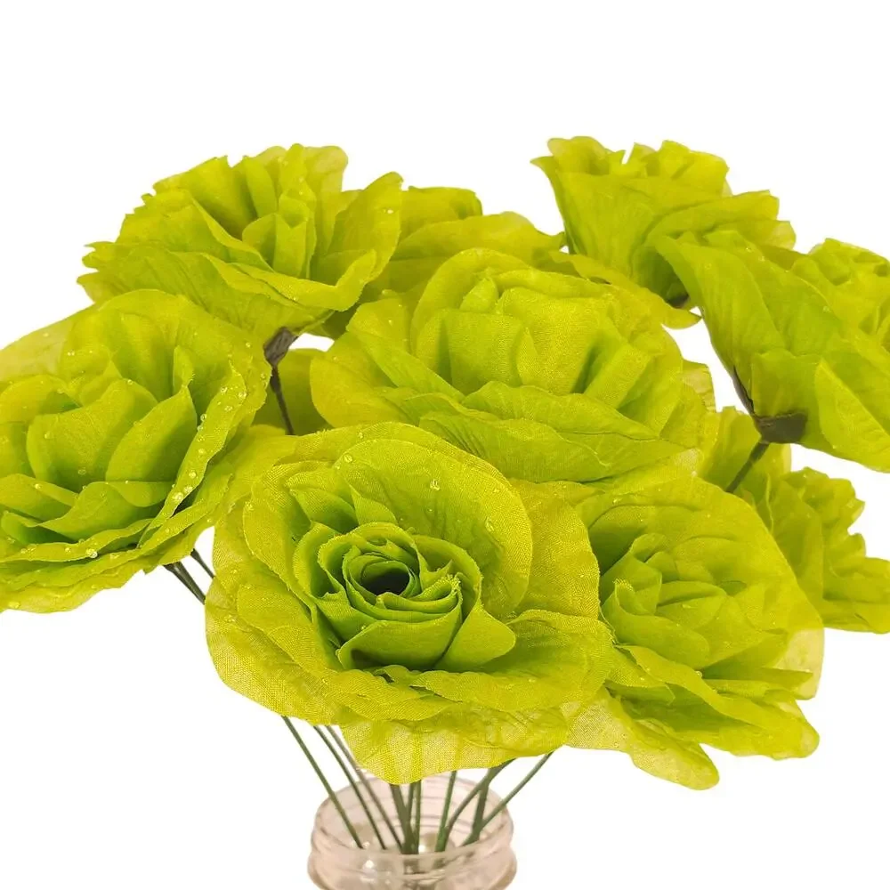 Lime Green Artificial Roses 3in Fluffy Silk Flower Stems Wedding Craft Lot of 21